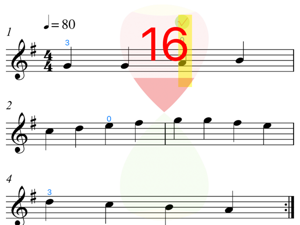演奏即时音准指示 偏高16音分